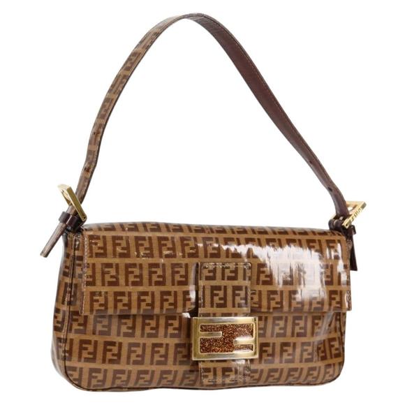 FENDI Handbags - FENDI Zucchino Canvas Mamma Baguette Shoulder Bag Gold Brown Auth 131793V